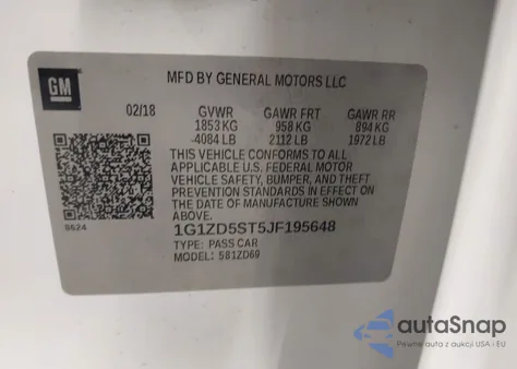 2018 Chevrolet Malibu Lt z USA, uszkodzony, nr VIN 1G1ZD5ST5JF195648